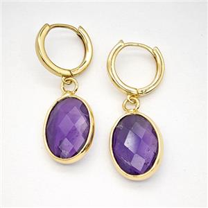 Purple Amethyst Copper Hoop Earrings Oval Gold Plated, approx 12-16mm, 14mm dia