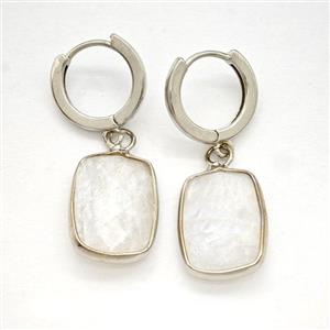 Clear Quartz Copper Hoop Earrings Rectangle Platinum Plated, approx 12-16mm, 14mm dia