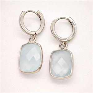 Blue Aquamarine Copper Hoop Earrings Rectangle Platinum Plated, approx 12-16mm, 14mm dia