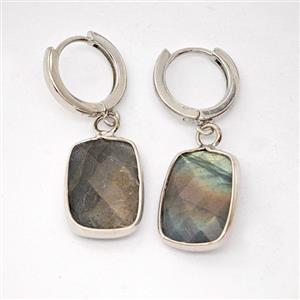 Labradorite Copper Hoop Earrings Rectangle Platinum Plated, approx 12-16mm, 14mm dia