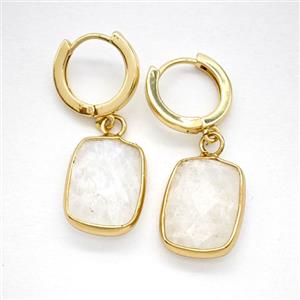 Clear Quartz Copper Hoop Earrings Rectangle Gold Plated, approx 12-16mm, 14mm dia