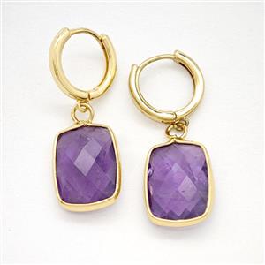 Purple Amethyst Copper Hoop Earrings Rectangle Gold Plated, approx 12-16mm, 14mm dia