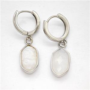 Clear Quartz Copper Hoop Earrings Prism Platinum Plated, approx 9-16mm, 14mm dia
