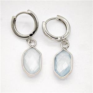 Blue Aquamarine Copper Hoop Earrings Prism Platinum Plated, approx 9-16mm, 14mm dia