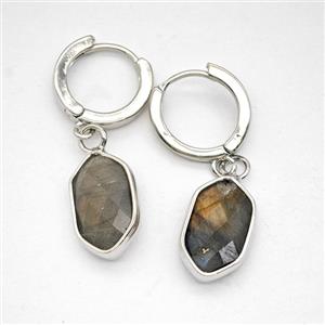 Labradorite Copper Hoop Earrings Prism Platinum Plated, approx 9-16mm, 14mm dia