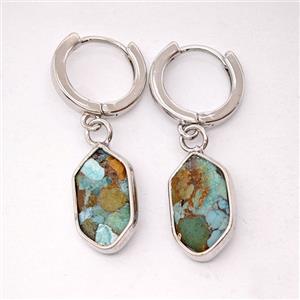 Mosaic Turquoise Copper Hoop Earrings Prism Platinum Plated, approx 9-16mm, 14mm dia