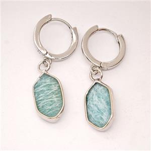 Green Amazonite Copper Hoop Earrings Prism Platinum Plated, approx 9-16mm, 14mm dia