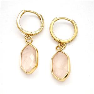 Pink Rose Quartz Copper Hoop Earrings Prism Gold Plated, approx 9-16mm, 14mm dia