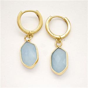 Blue Aquamarine Copper Hoop Earrings Prism Gold Plated, approx 9-16mm, 14mm dia