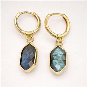 Labradorite Copper Hoop Earrings Prism Gold Plated, approx 9-16mm, 14mm dia