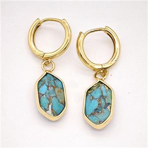 Mosaic Turquoise Copper Hoop Earrings Prism Gold Plated, approx 9-16mm, 14mm dia