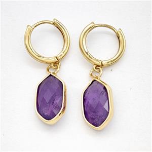 Purple Amethyst Copper Hoop Earrings Prism Gold Plated, approx 9-16mm, 14mm dia