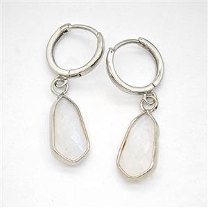 Clear Quartz Copper Hoop Earrings Teardrop Platinum Plated, approx 9-16mm, 14mm dia