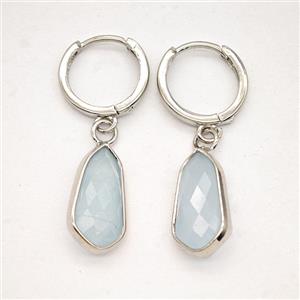 Blue Aquamarine Copper Hoop Earrings Teardrop Platinum Plated, approx 9-16mm, 14mm dia