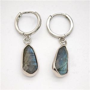 Labradorite Copper Hoop Earrings Teardrop Platinum Plated, approx 9-16mm, 14mm dia