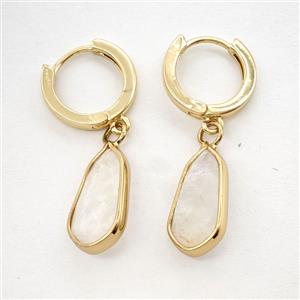 Clear Quartz Copper Hoop Earrings Teardrop Gold Plated, approx 9-16mm, 14mm dia