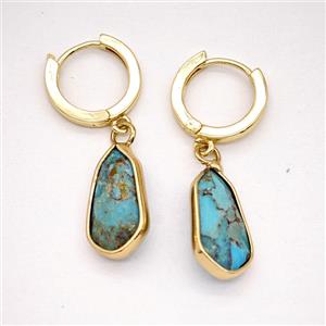 Blue Mosaic Turquoise Copper Hoop Earrings Teardrop Gold Plated, approx 9-16mm, 14mm dia
