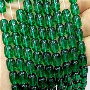 Green Crystal Glass Barrel Beads, approx 6-9mm