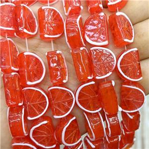 Lampwork Glass Lemon Slice Beads Red, approx 13-18mm