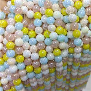 Round Jadeite Glass Beads Mixed Color Electroplated Smooth, approx 10mm