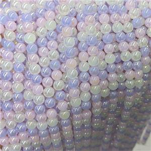 Purple Pink Jadeite Glass Beads Smooth Round Electroplated, approx 8mm