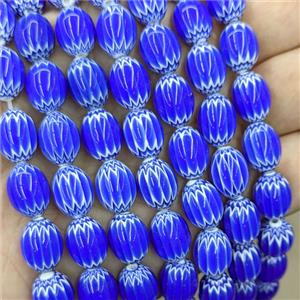 Lampwork Glass Rice Beads Blue, approx 10-13mm