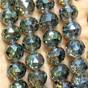 Crystal Glass Beads Faceted Round Yellow Green Electroplated, approx 14mm
