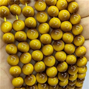 Tiger Eye Glass Beads Smooth Round Golden, approx 6mm