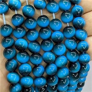 Tiger Eye Glass Beads Smooth Round Turqblue, approx 6mm