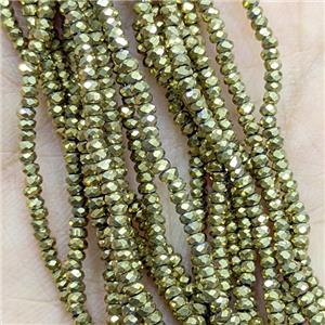 Hematite Beads Faceted Rondelle Gold Plated, approx 1.5x3mm