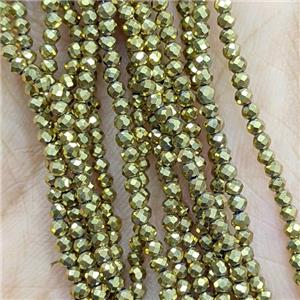 Hematite Beads Faceted Round Gold Plated, approx 2mm