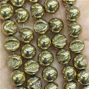 Hematite Beads With Druzy Gold Plated, approx 10mm