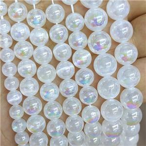 White Naural Selenite Beads Dye Electroplated Smooth Round, approx 10mm dia