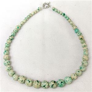 Natural River Jasper Graduated Necklace Green Dye Smooth Round, approx 6-12mm