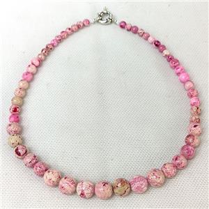 Natural River Jasper Graduated Necklace Hotpink Dye Smooth Round, approx 6-12mm