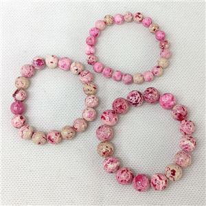 Natural River Jasper Bracelets Hotpink Dye Smooth Round Stretchy, approx 8mm