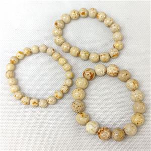 Natural River Jasper Bracelets Yellow Dye Smooth Round Stretchy, approx 12mm