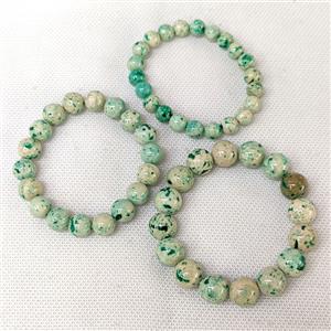 Natural River Jasper Bracelets Green Dye Smooth Round Stretchy, approx 8mm