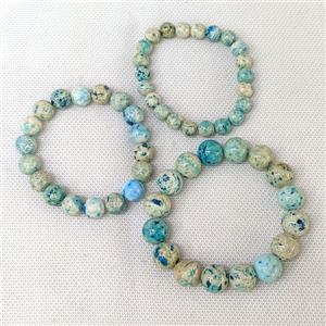 Natural River Jasper Bracelets Blue Dye Smooth Round Stretchy, approx 8mm