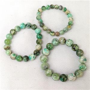Natural Green Striped Jadeite Bracelets Banded Smooth Round Stretchy, approx 8mm