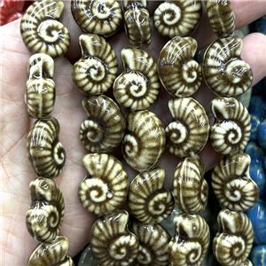 Porcelain Beads Coffee Spiral Shell, approx 18-22mm