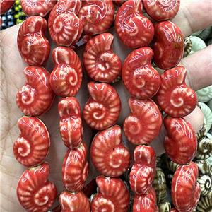 Porcelain Beads Red Spiral Shell, approx 18-22mm