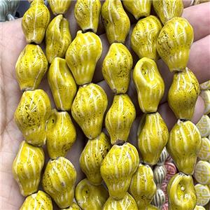 Porcelain Beads Oyster Shell Yellow, approx 15-22mm