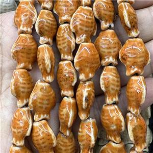Porcelain Beads Fish Orange, approx 15-20mm
