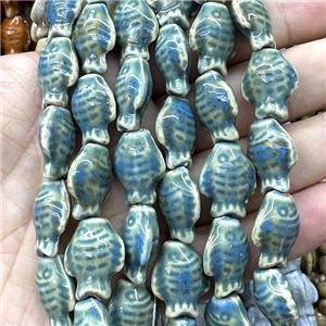Porcelain Beads Fish Teal, approx 15-20mm