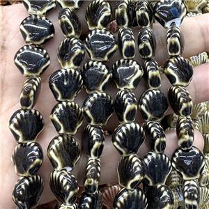Porcelain Beads Scallop Shell Black, approx 15mm