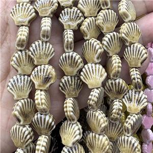 Porcelain Beads Scallop Shell Coffee, approx 15mm