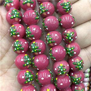 Porcelain Round Beads Christmas Tree Red, approx 12mm