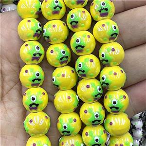 Porcelain Round Beads Yellow Halloween Spooky, approx 12mm