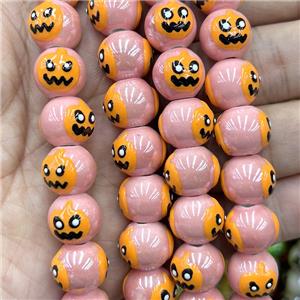 Porcelain Round Beads Halloween Pumpkin Peach, approx 12mm